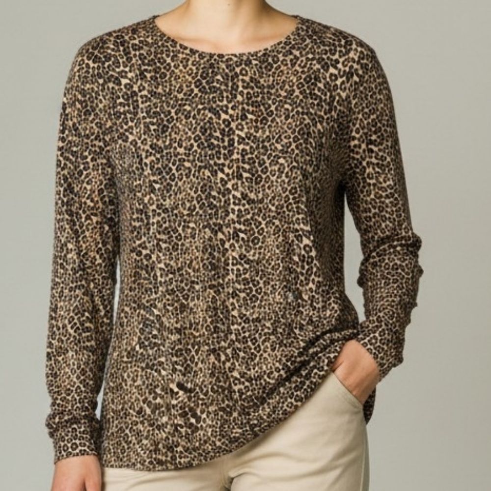 Women's Leopard Print Long Sleeve Top - Brown/Black